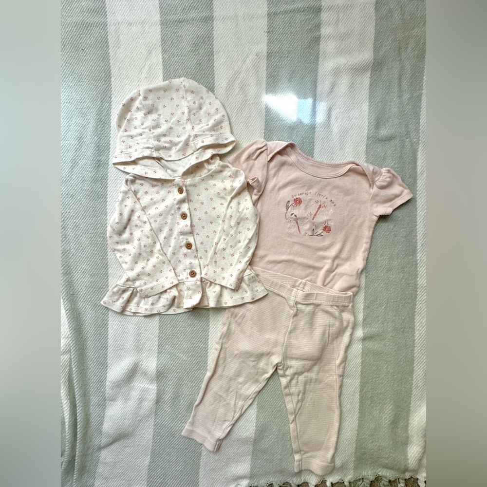 6 Month Baby Girl Matching Cardigan with Onesie and Pants